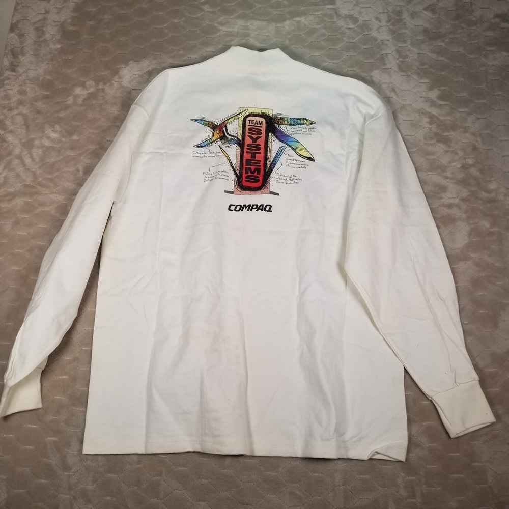 VTG 90s COMPAQ Computers Team Systems Long Sleeve Shirt XL Anvil White USA Made - Picture 9 of 12